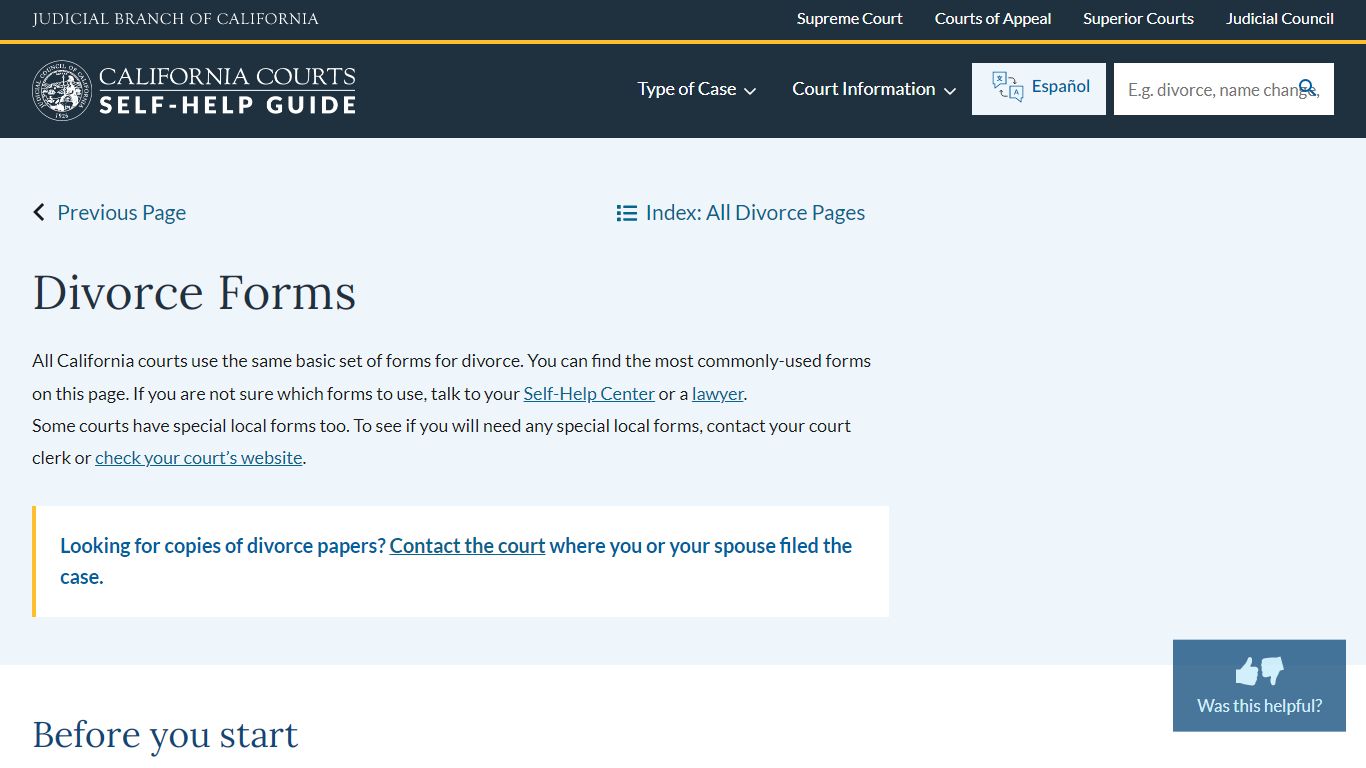 Divorce Forms | California Courts | Self Help Guide